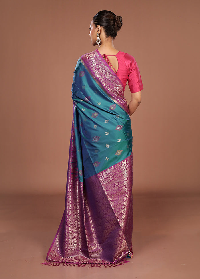 Blue Dupion Silk Saree With Blouse Piece