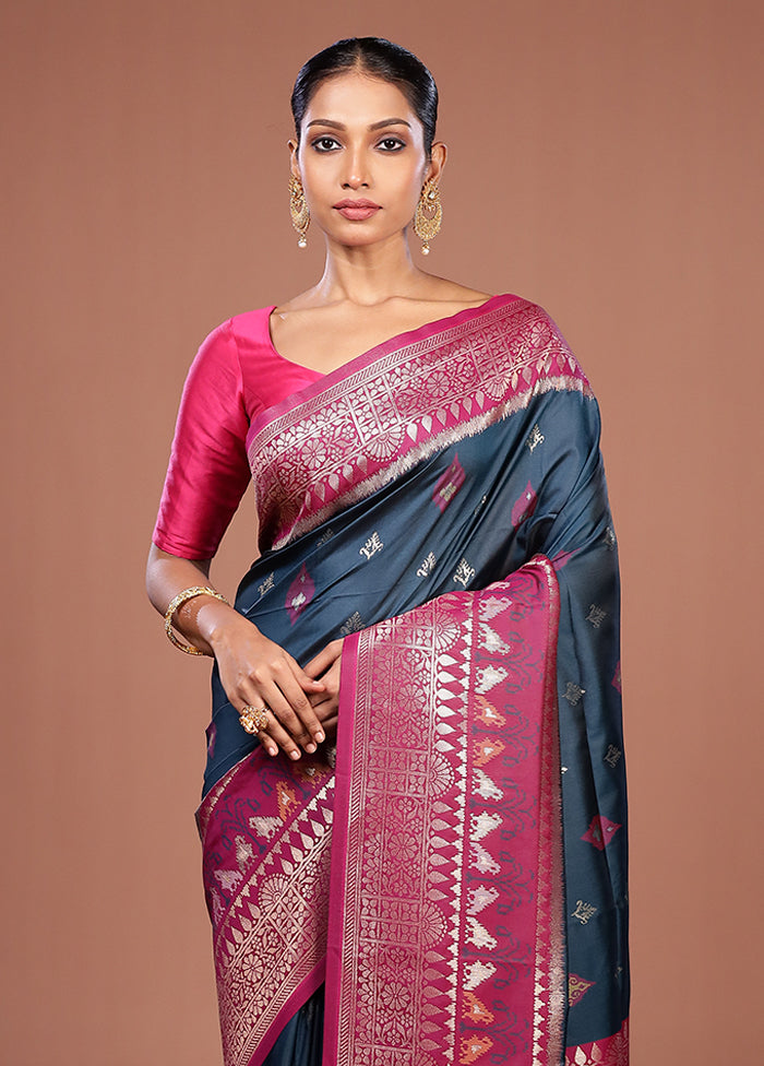 Blue Dupion Silk Saree With Blouse Piece