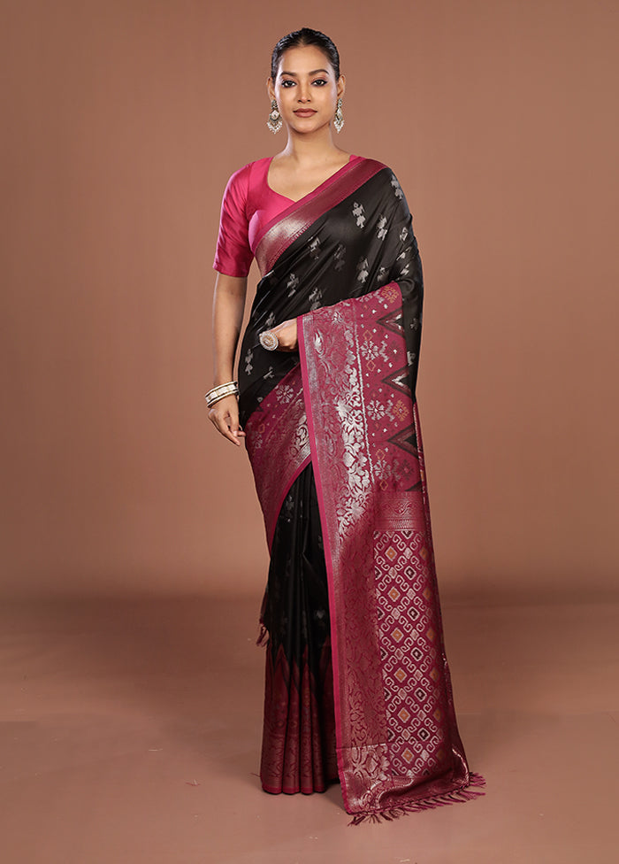 Black Dupion Silk Saree With Blouse Piece