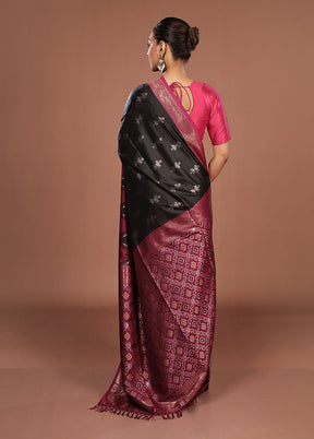 Black Dupion Silk Saree With Blouse Piece