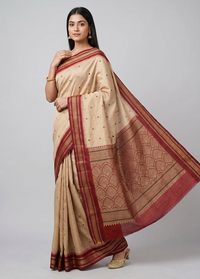 Cream Kanjivaram Silk Saree With Blouse Piece