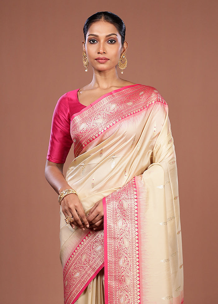 Cream Dupion Silk Saree With Blouse Piece