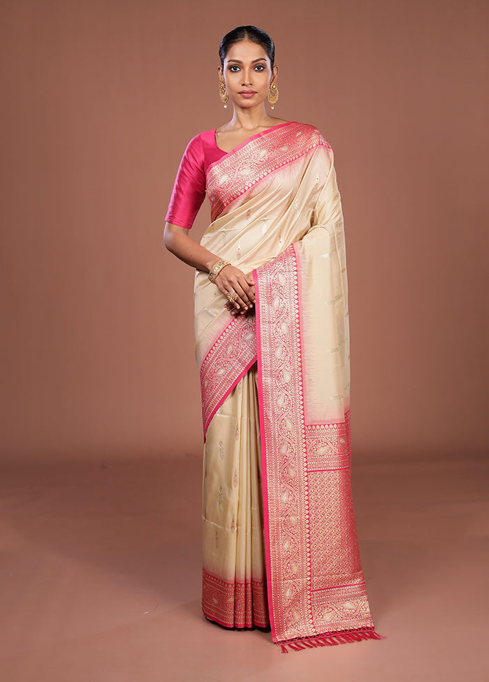 Cream Dupion Silk Saree With Blouse Piece