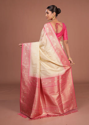 Cream Dupion Silk Saree With Blouse Piece