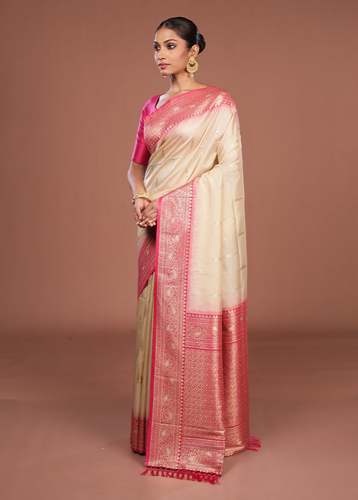 Cream Dupion Silk Saree With Blouse Piece