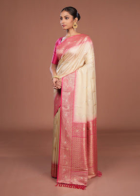 Cream Dupion Silk Saree With Blouse Piece