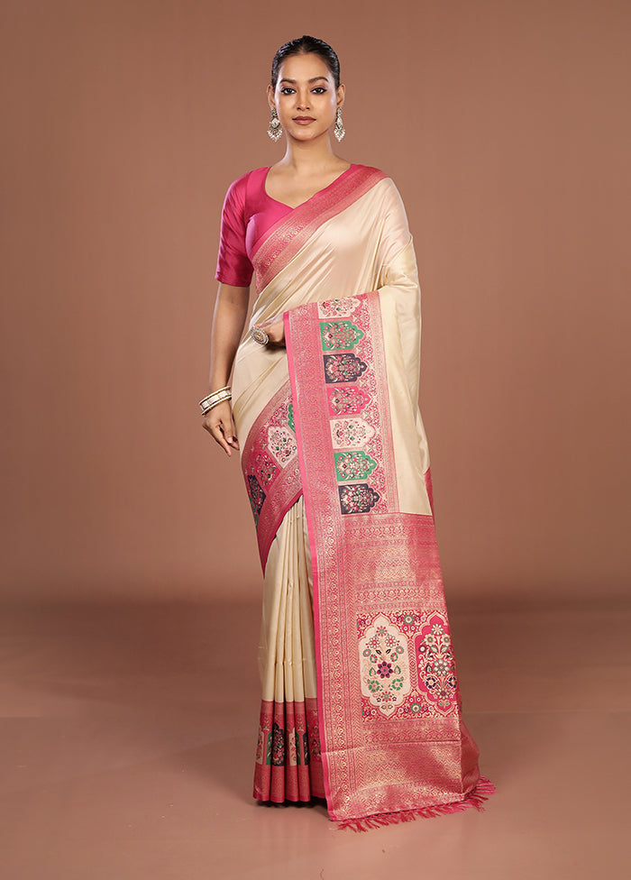 Cream Dupion Silk Saree With Blouse Piece
