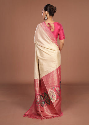 Cream Dupion Silk Saree With Blouse Piece