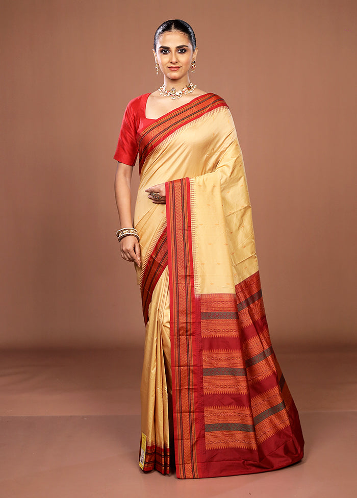 Cream Kanjivaram Silk Saree With Blouse Piece