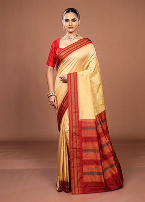 Cream Kanjivaram Silk Saree With Blouse Piece