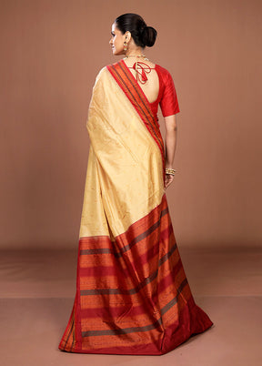 Cream Kanjivaram Silk Saree With Blouse Piece