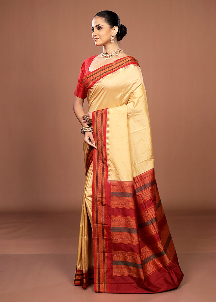 Cream Kanjivaram Silk Saree With Blouse Piece