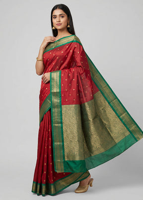 Pink Kanjivaram Silk Saree With Blouse Piece