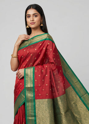 Pink Kanjivaram Silk Saree With Blouse Piece