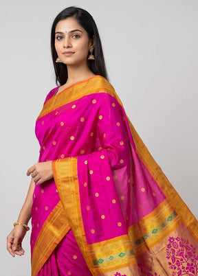 Pink Handloom Kanjivaram Silk Saree With Blouse Piece