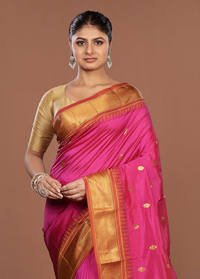 Pink Kanjivaram Silk Saree With Blouse Piece