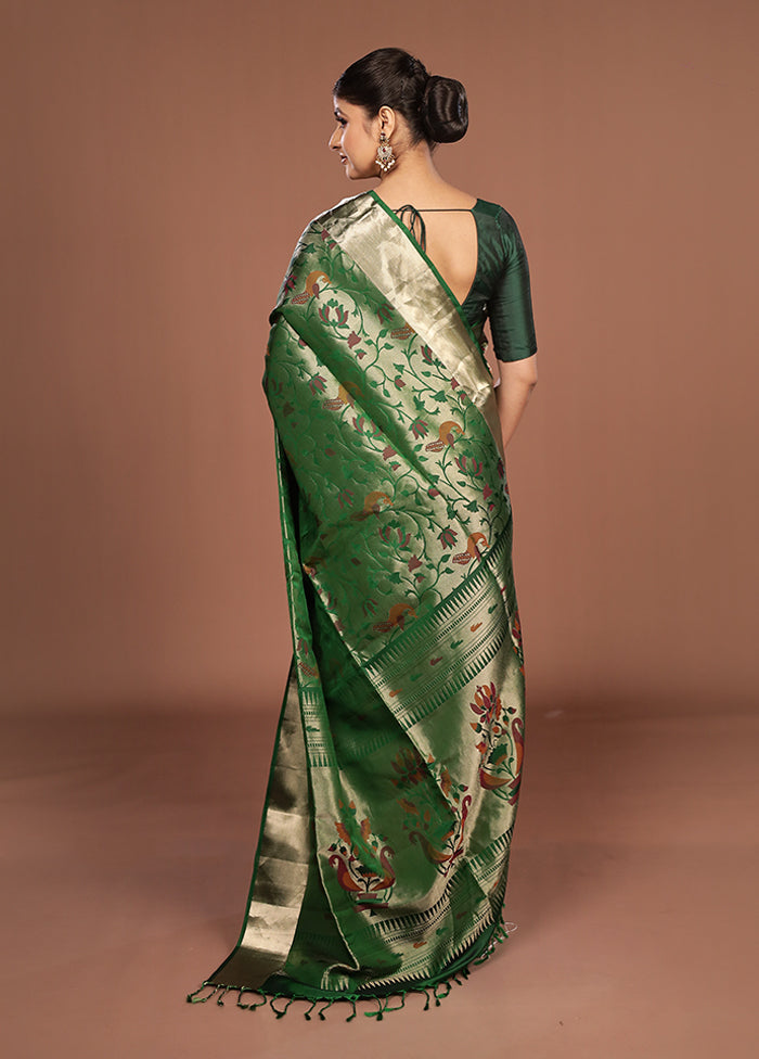 Green Handloom Kanchipuram Pure Silk Saree With Blouse Piece