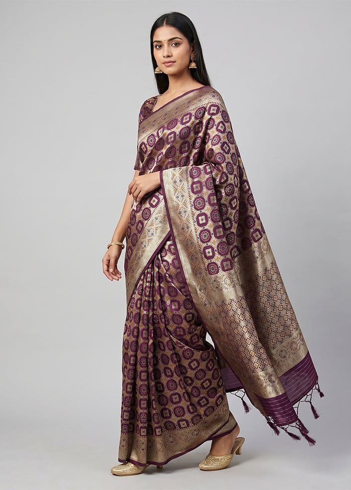 Purple Dupion Silk Saree With Blouse Piece