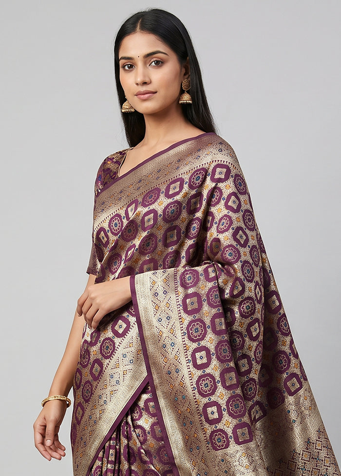 Purple Dupion Silk Saree With Blouse Piece