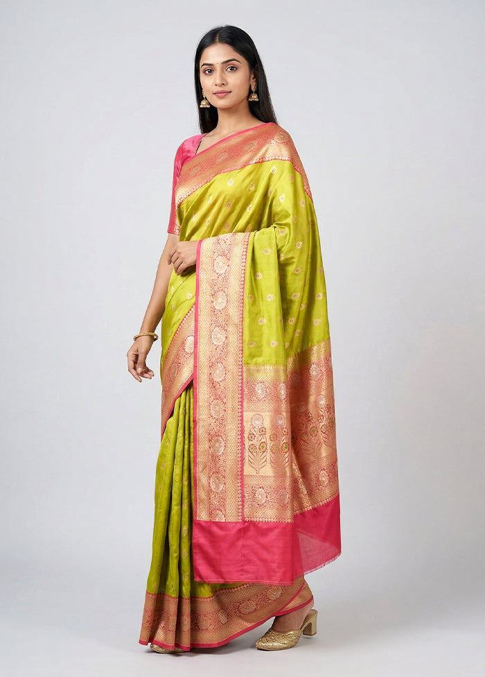 Green Handloom Katan Pure Silk Saree With Blouse Piece