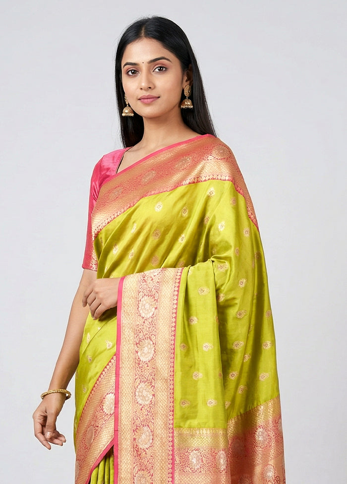Green Handloom Katan Pure Silk Saree With Blouse Piece