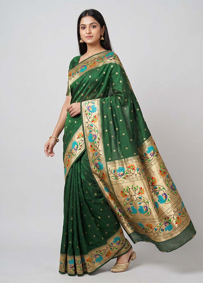 Green Dupion Silk Saree With Blouse Piece