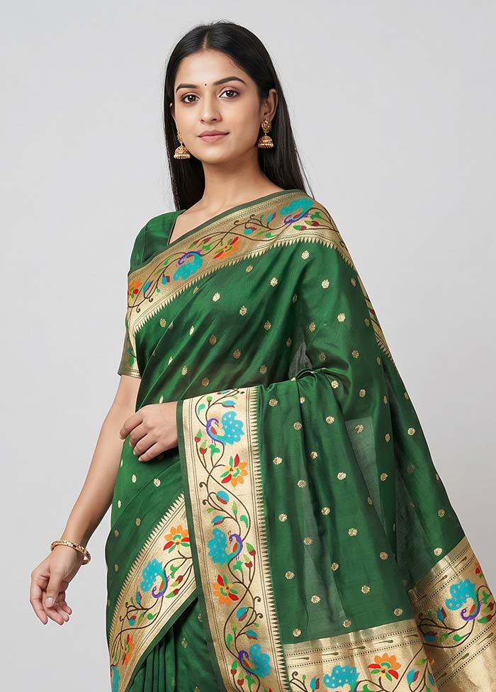 Green Dupion Silk Saree With Blouse Piece