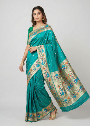 Green Dupion Silk Saree With Blouse Piece