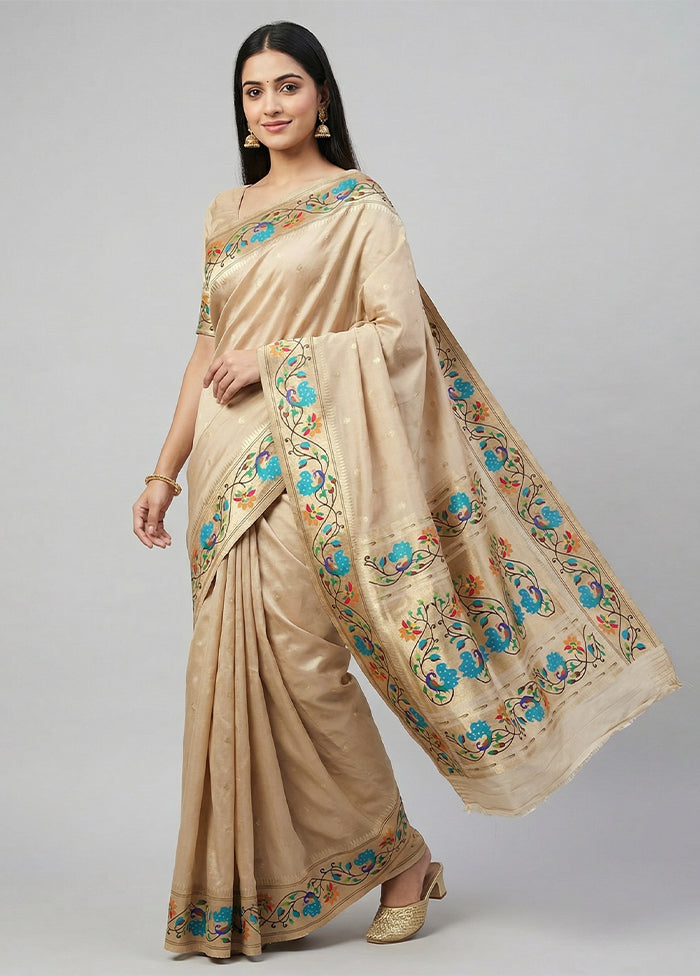 Cream Dupion Silk Saree With Blouse Piece