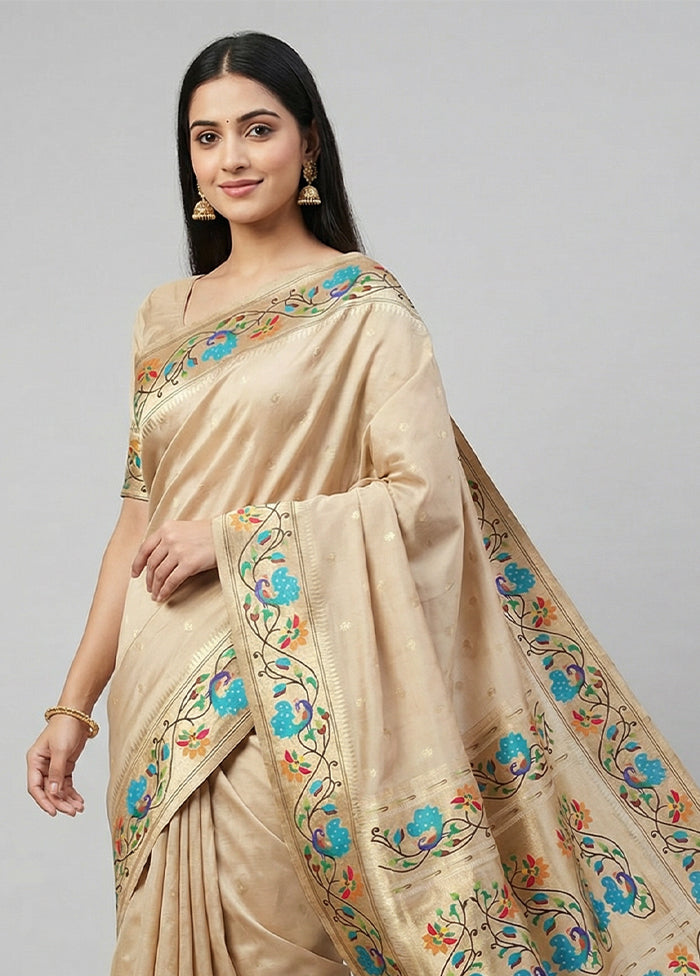 Cream Dupion Silk Saree With Blouse Piece