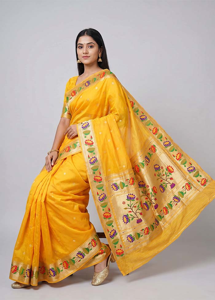Yellow Dupion Silk Saree With Blouse Piece