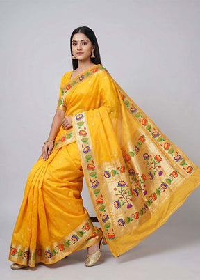 Yellow Dupion Silk Saree With Blouse Piece