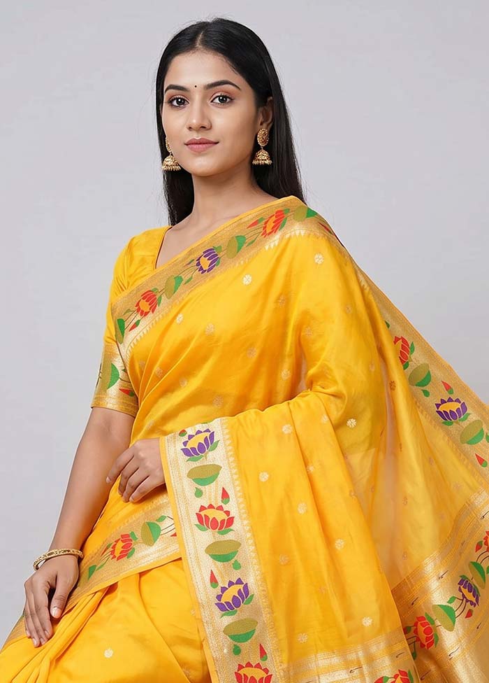 Yellow Dupion Silk Saree With Blouse Piece