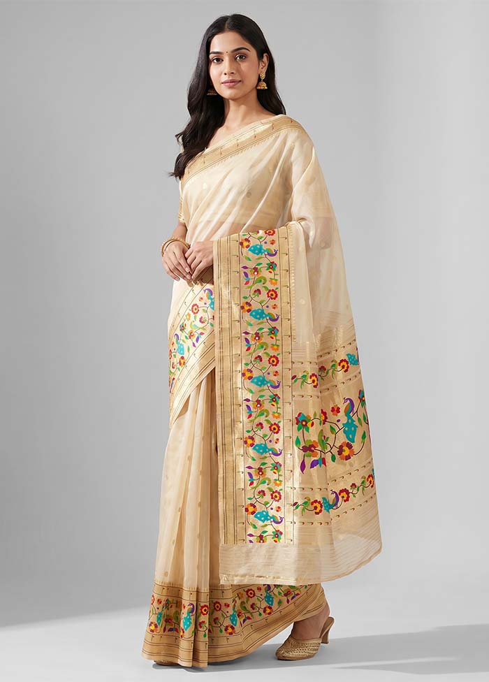 Cream Dupion Silk Saree With Blouse Piece