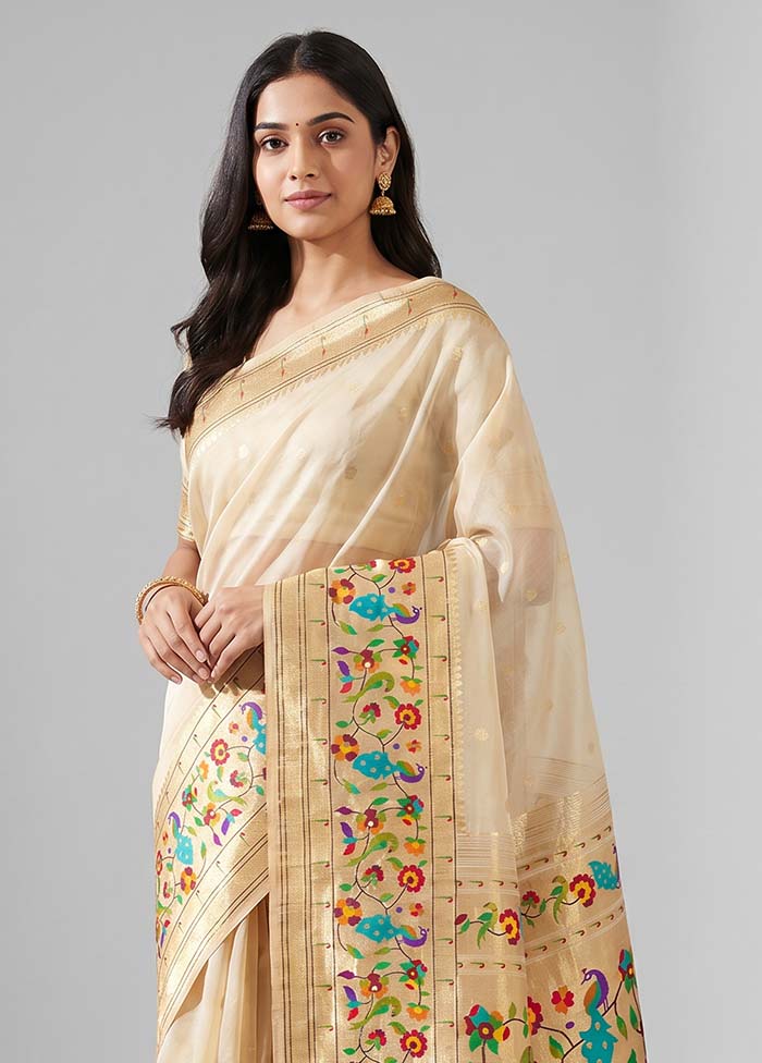 Cream Dupion Silk Saree With Blouse Piece