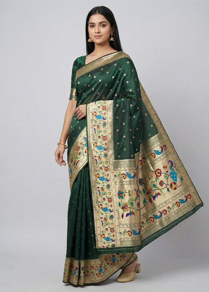 Green Dupion Silk Saree With Blouse Piece