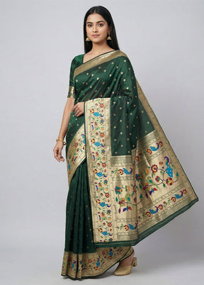 Green Dupion Silk Saree With Blouse Piece