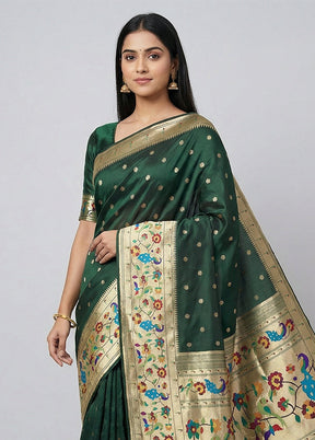 Green Dupion Silk Saree With Blouse Piece