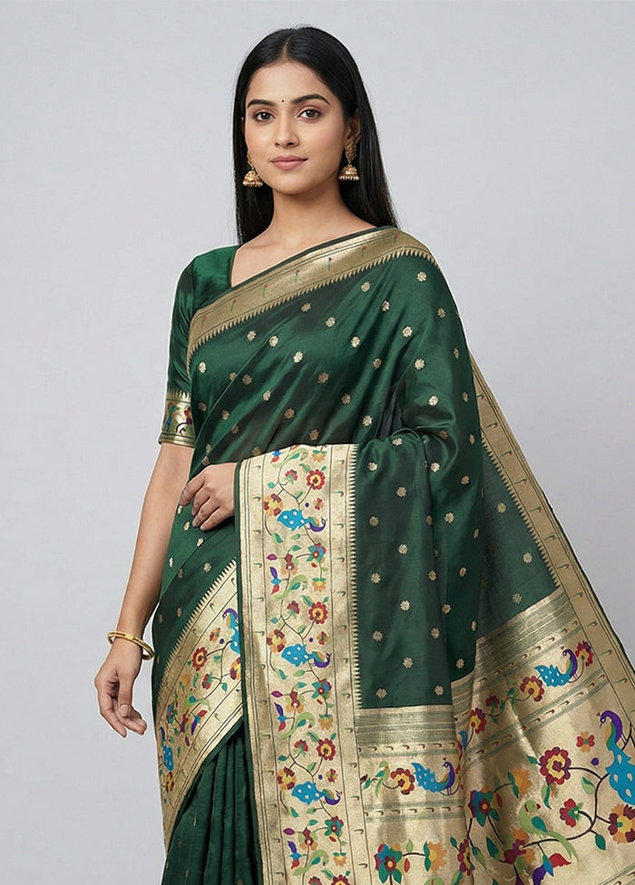 Green Dupion Silk Saree With Blouse Piece