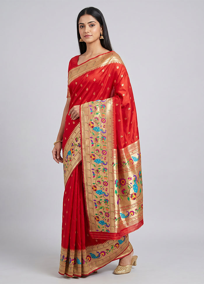 Red Dupion Silk Saree With Blouse Piece