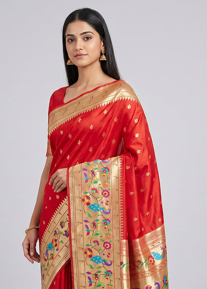 Red Dupion Silk Saree With Blouse Piece