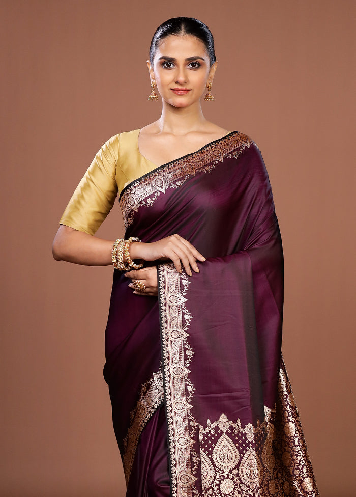Purple Banarasi Silk Saree With Blouse Piece