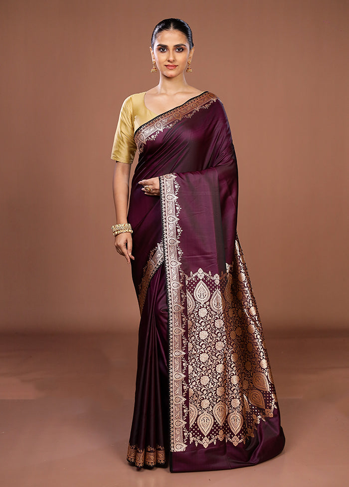 Purple Banarasi Silk Saree With Blouse Piece