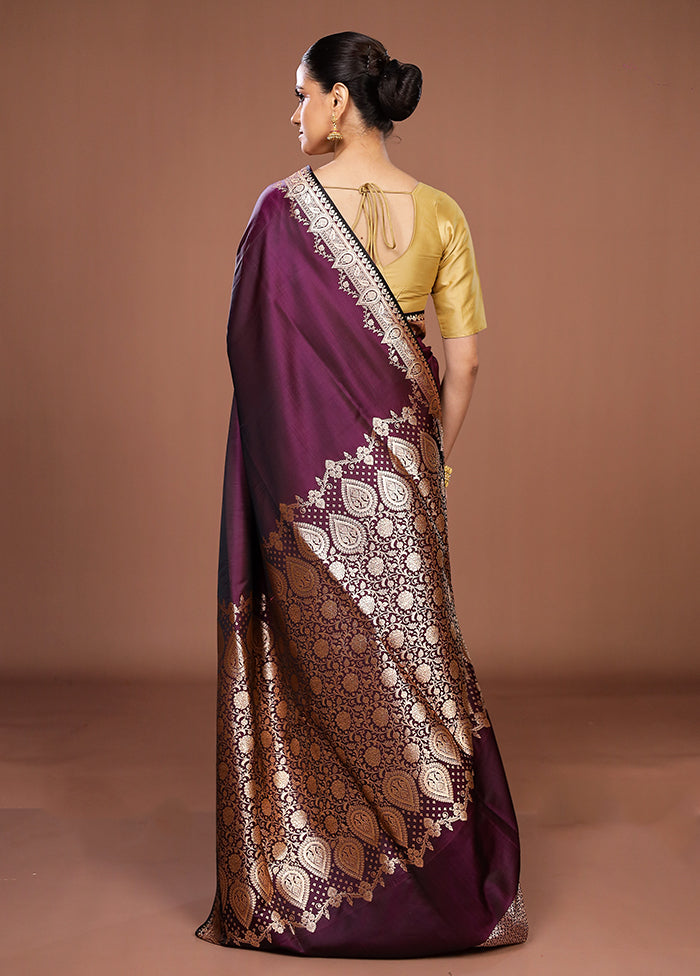 Purple Banarasi Silk Saree With Blouse Piece