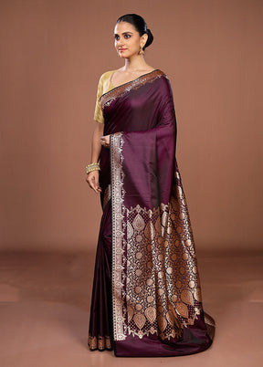 Purple Banarasi Silk Saree With Blouse Piece