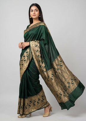 Green Banarasi Silk Saree With Blouse Piece