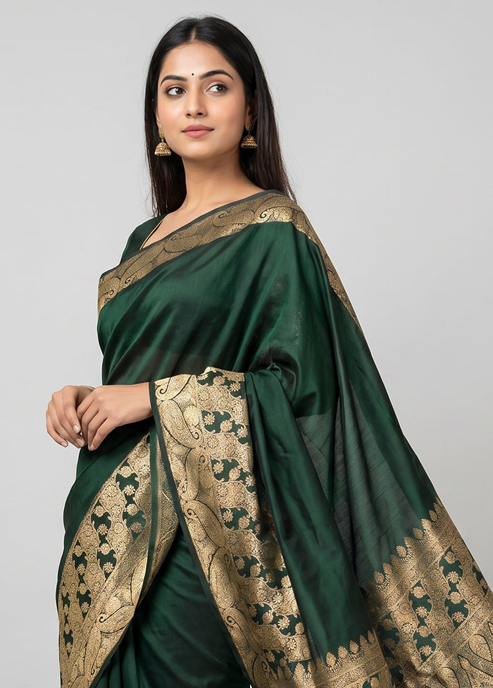 Green Banarasi Silk Saree With Blouse Piece
