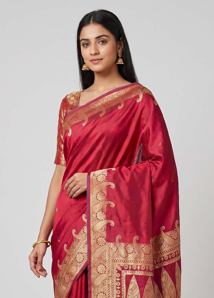 Purple Banarasi Silk Saree With Blouse Piece