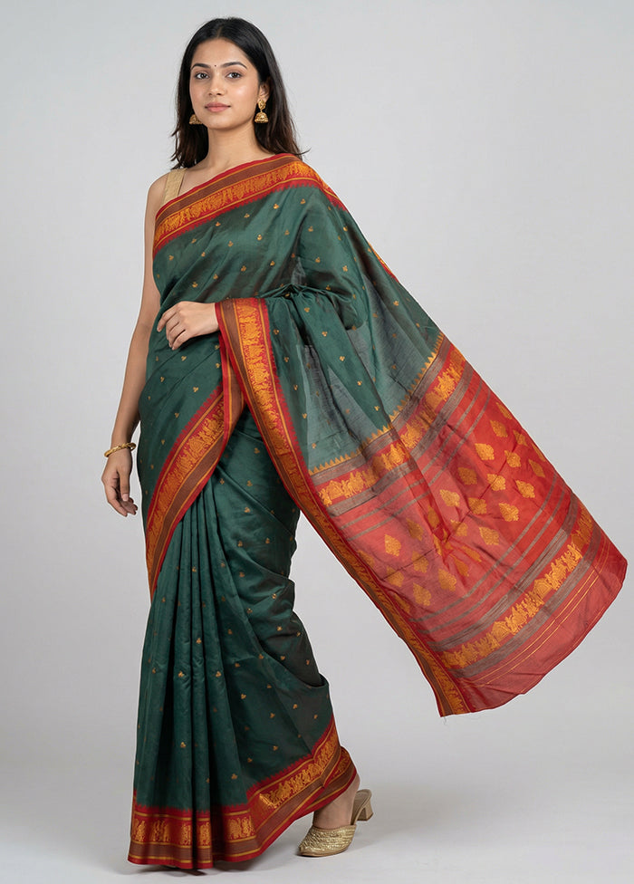 Green Kanjivaram Silk Saree With Blouse Piece