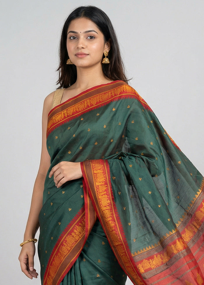 Green Kanjivaram Silk Saree With Blouse Piece
